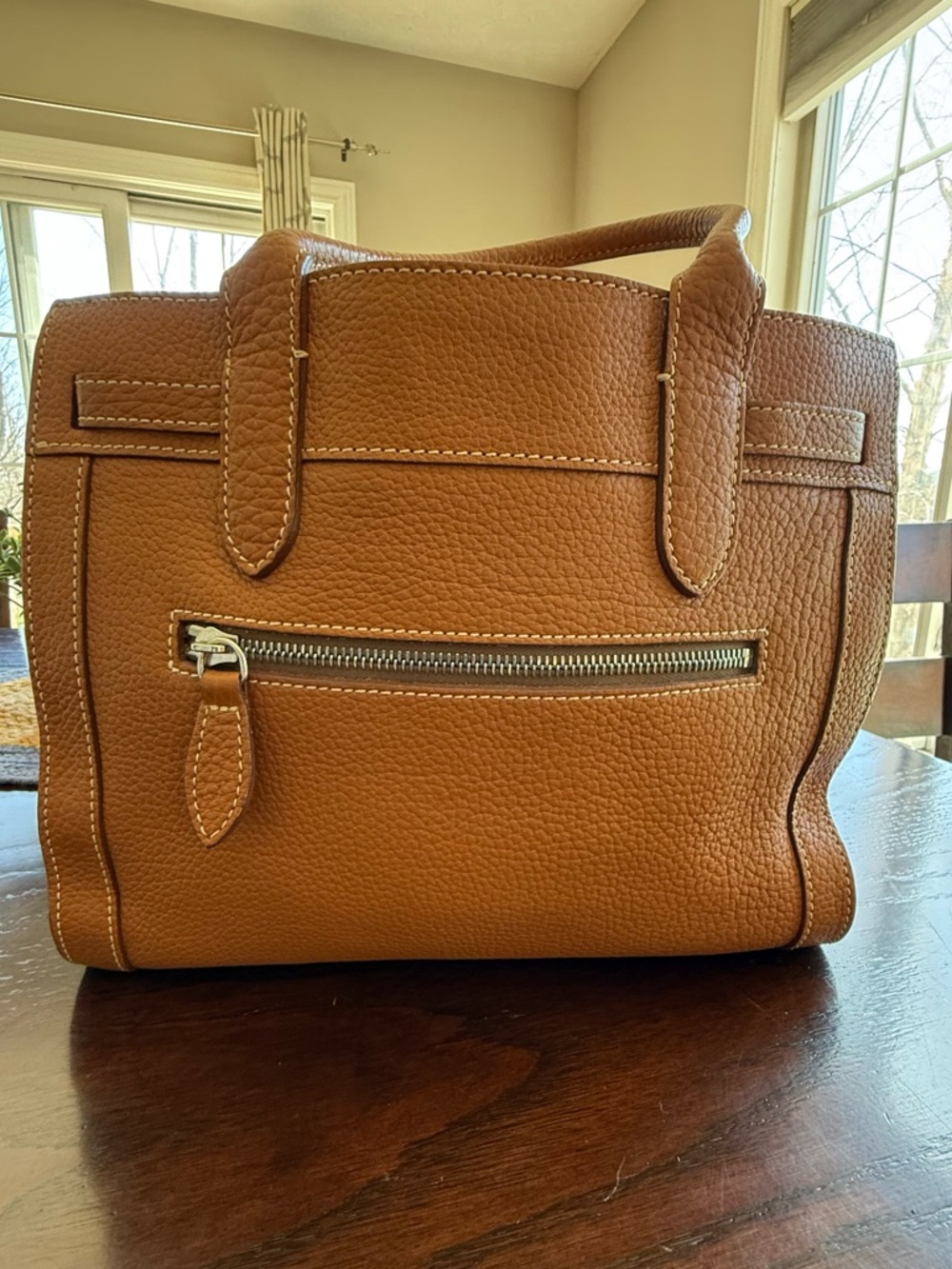Vintage Dooney & Bourke Tan Pebble Leather Medium Tassel Tote - Picture 4 of 14